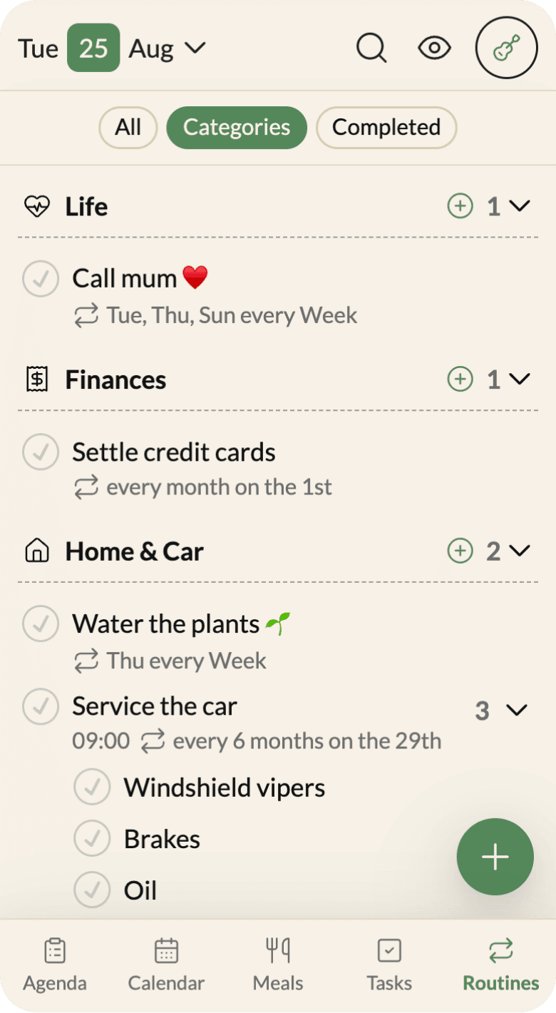 Routines view
